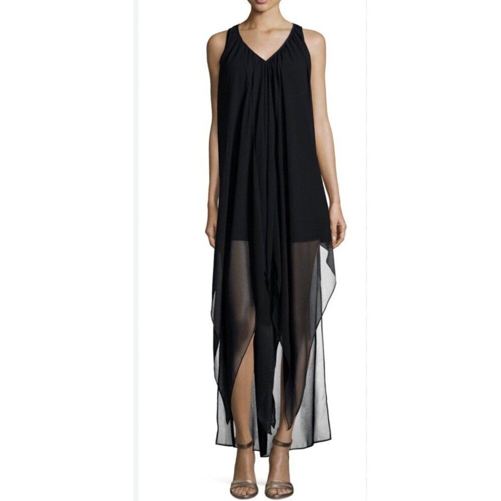 MICHAEL Michael Kors Women Black Sleeveless Flutter Caftan Dress Size M